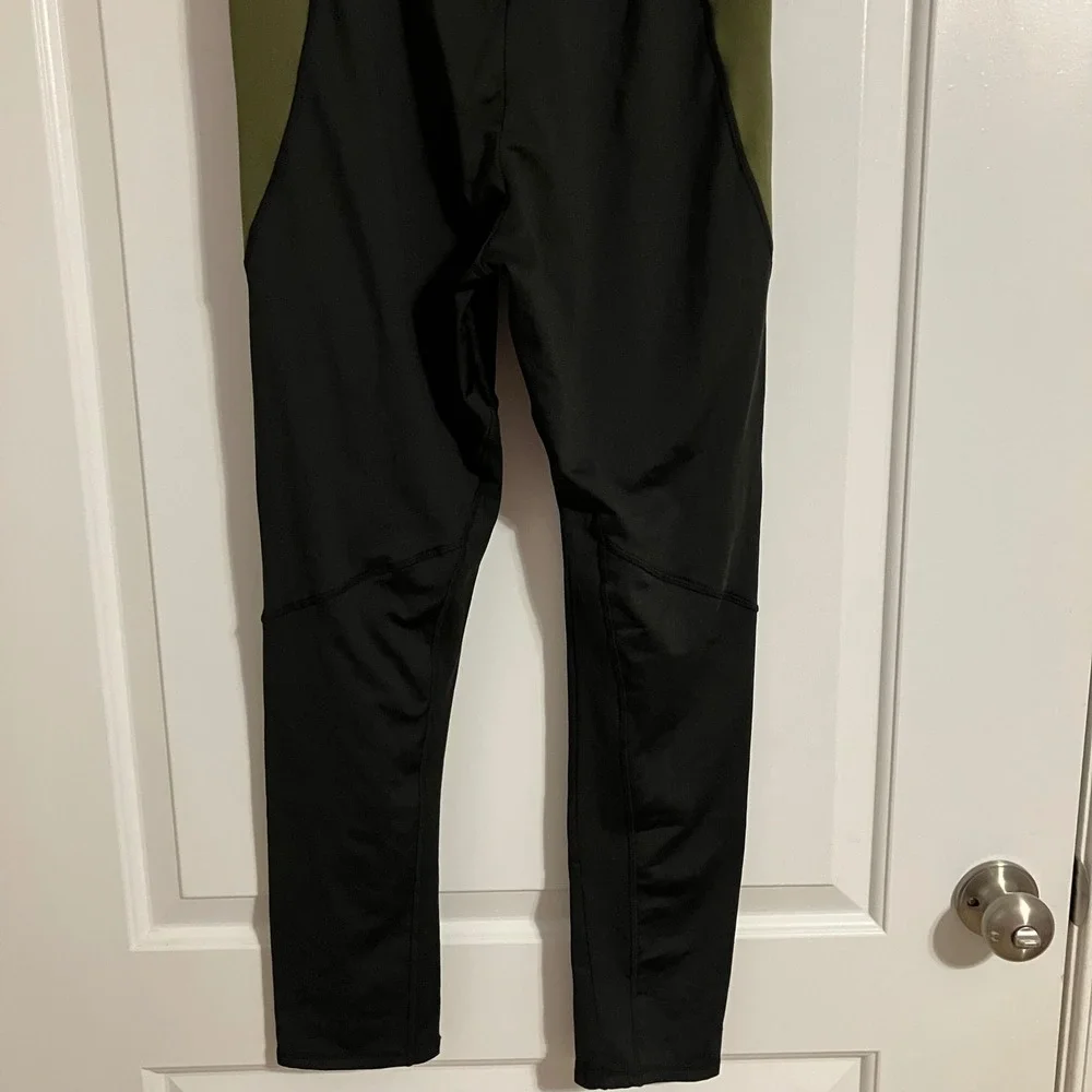 MEETYOO Mens Compression Leggings Black Olive Green Running Tights Size L